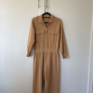 Zara camel color knit jumpsuit with pockets